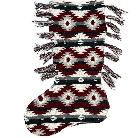 Southwestern Knit Christmas Stockings Fringe Aztec Pattern Holiday Decor Set - Picture 4 of 11